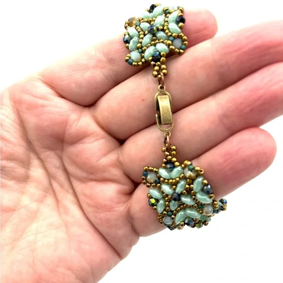 Hand Crafted Victorian Bracelet Aqua and Bronze - Picture 8 of 10